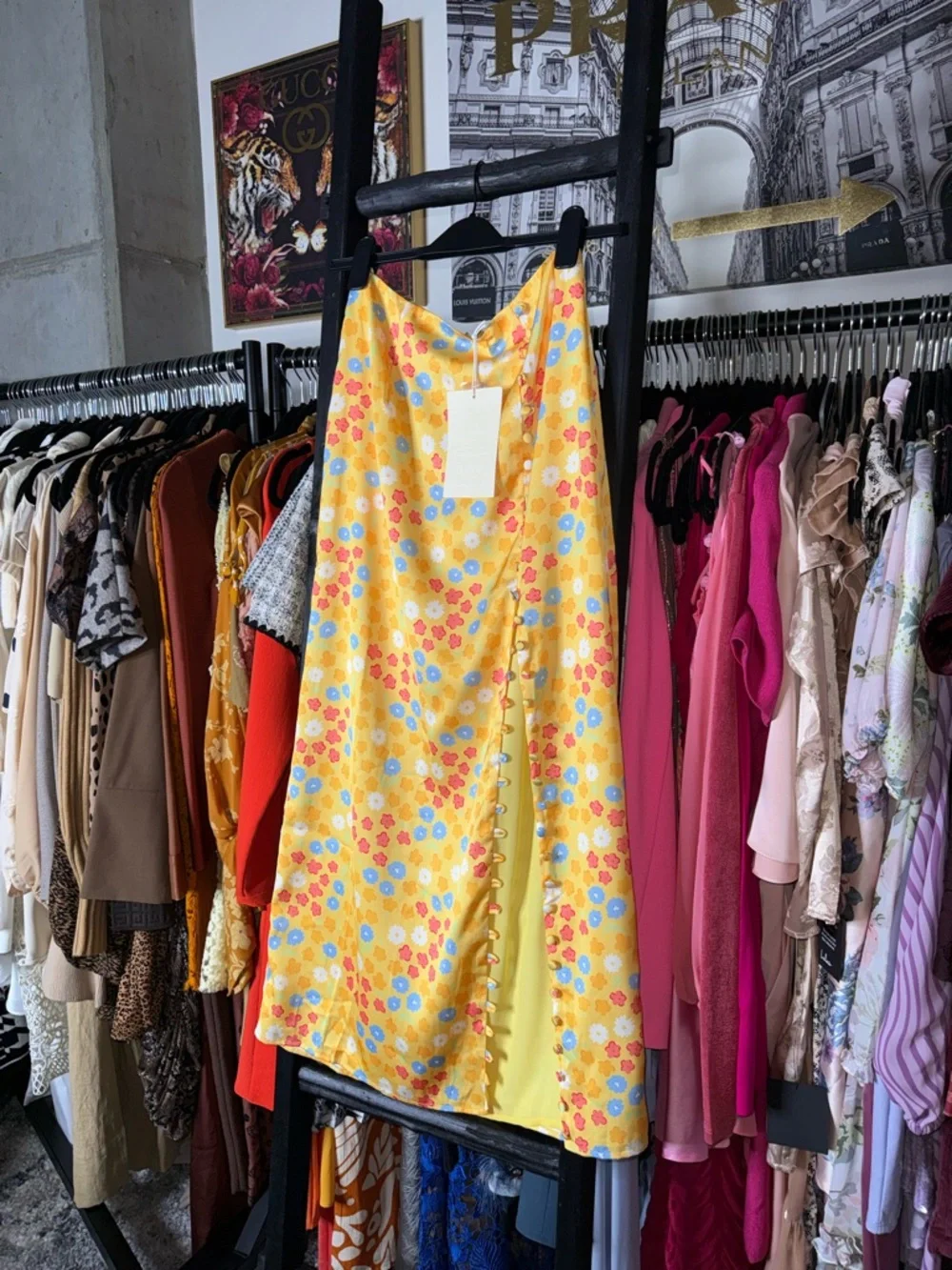 Sabo Yumee Azalea Tropical Yellow Floral Skirt Set Halter Top Midi Skirt New NWT